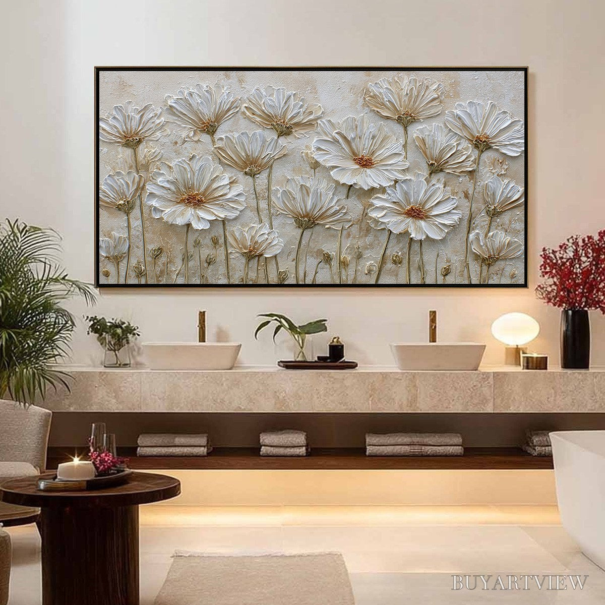 BUYARTVIEW Ivory Bloom – Textured Wabi Sabi Floral Impasto Painting - image 4