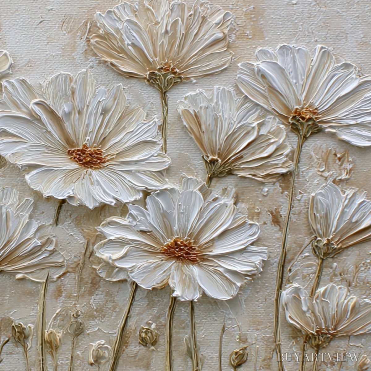 BUYARTVIEW Ivory Bloom – Textured Wabi Sabi Floral Impasto Painting - image 5