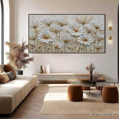 BUYARTVIEW Ivory Bloom – Textured Wabi Sabi Floral Impasto Painting - image 6