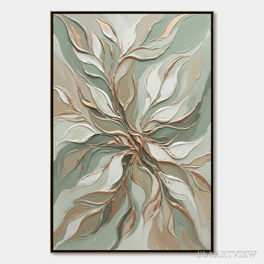 BUYARTVIEW Verdant Whisper – Textured Abstract Botanical Leaf Painting - image 1