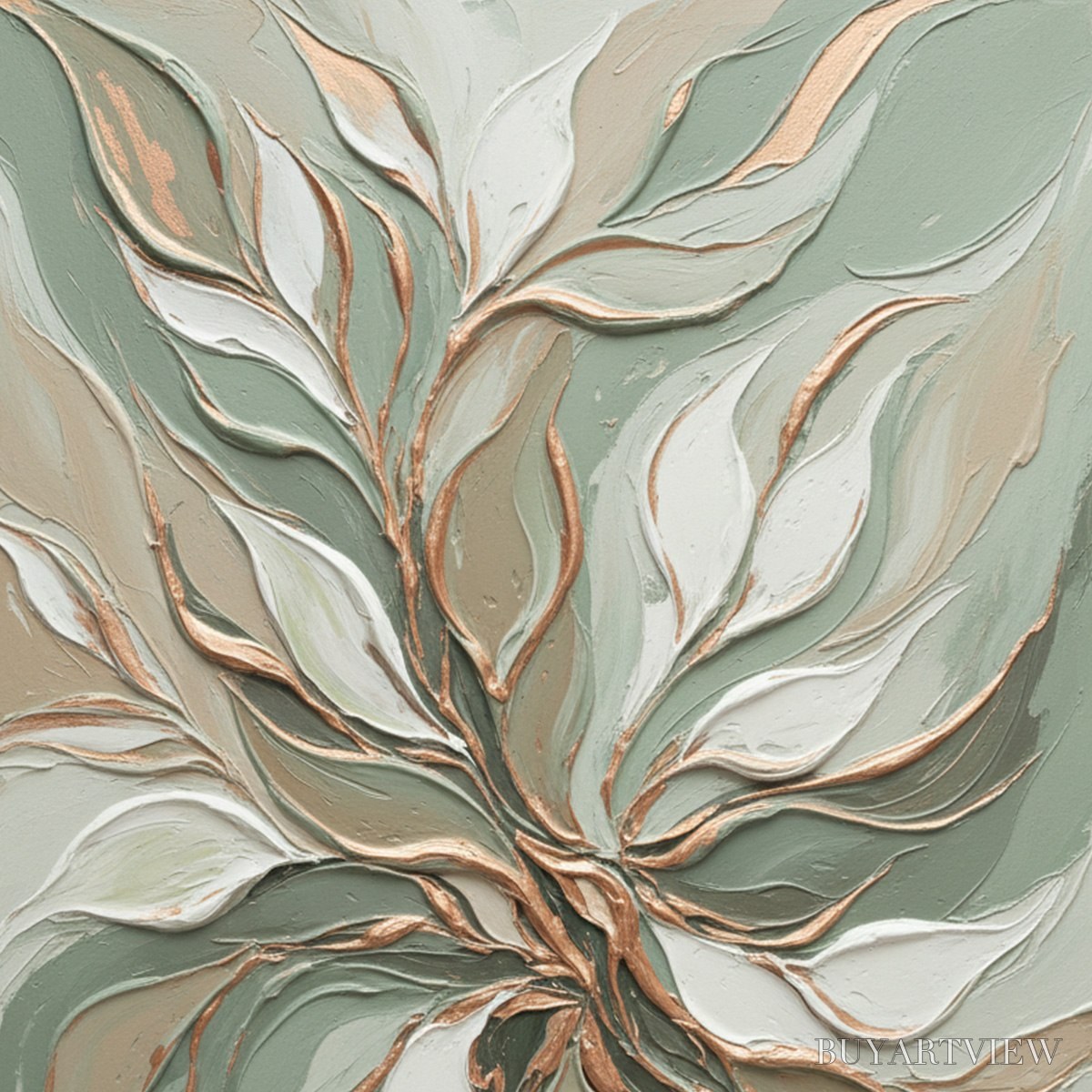 BUYARTVIEW Verdant Whisper – Textured Abstract Botanical Leaf Painting - image 3
