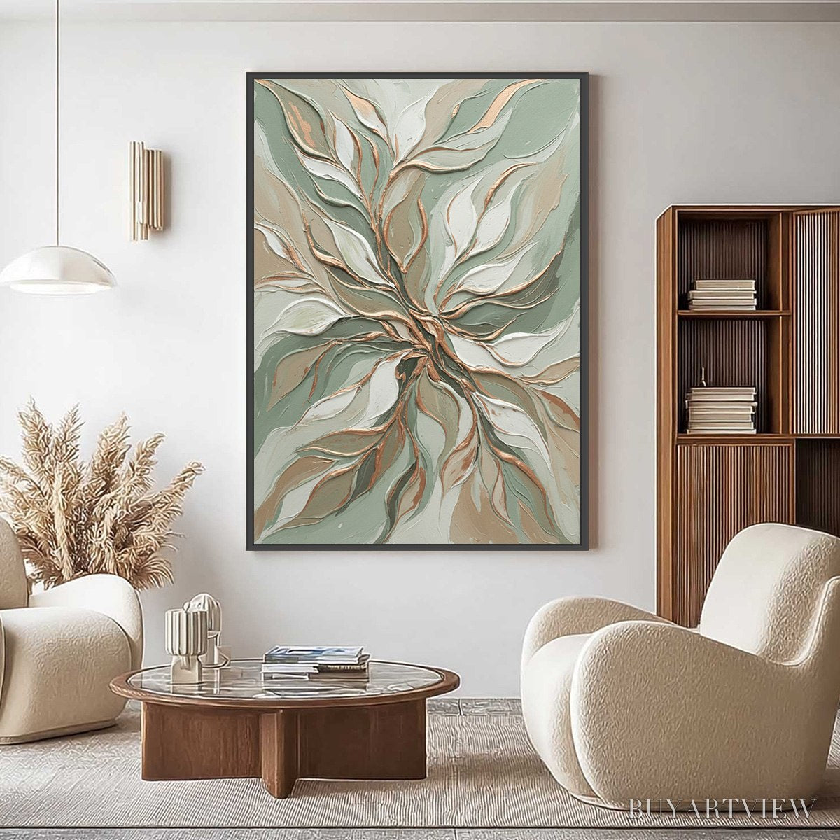 BUYARTVIEW Verdant Whisper – Textured Abstract Botanical Leaf Painting - image 4