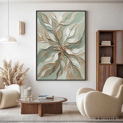 BUYARTVIEW Verdant Whisper – Textured Abstract Botanical Leaf Painting - image 4