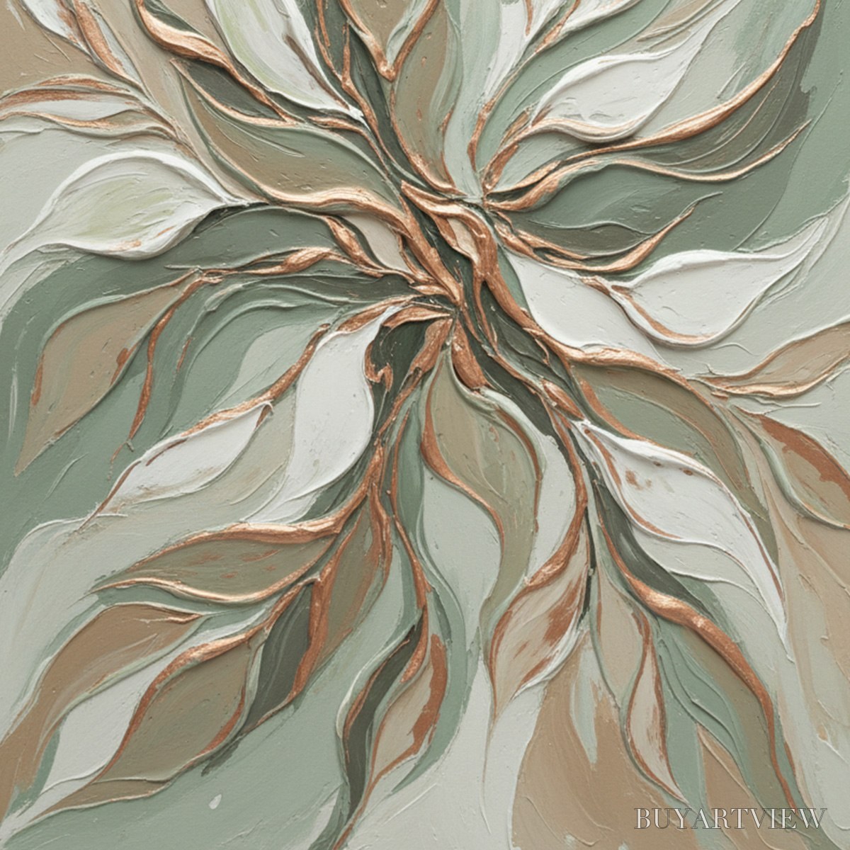 BUYARTVIEW Verdant Whisper – Textured Abstract Botanical Leaf Painting - image 5