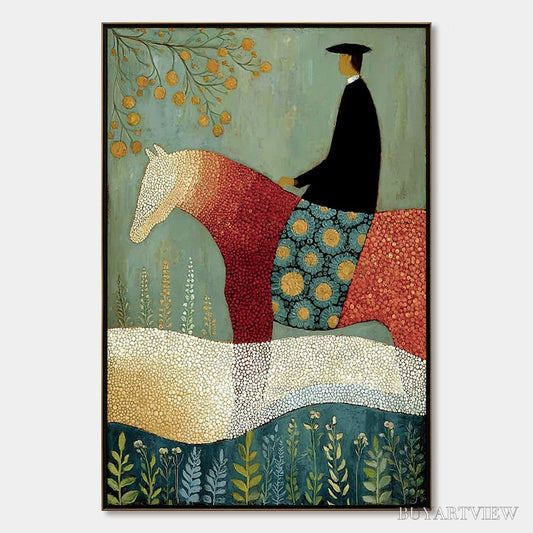 BUYARTVIEW A Gentle Journey – Textured Figurative Painting of a Rider and Horse - image 1