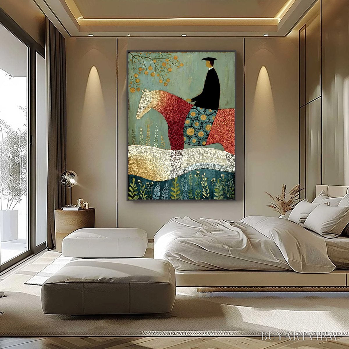 BUYARTVIEW A Gentle Journey – Textured Figurative Painting of a Rider and Horse - image 2