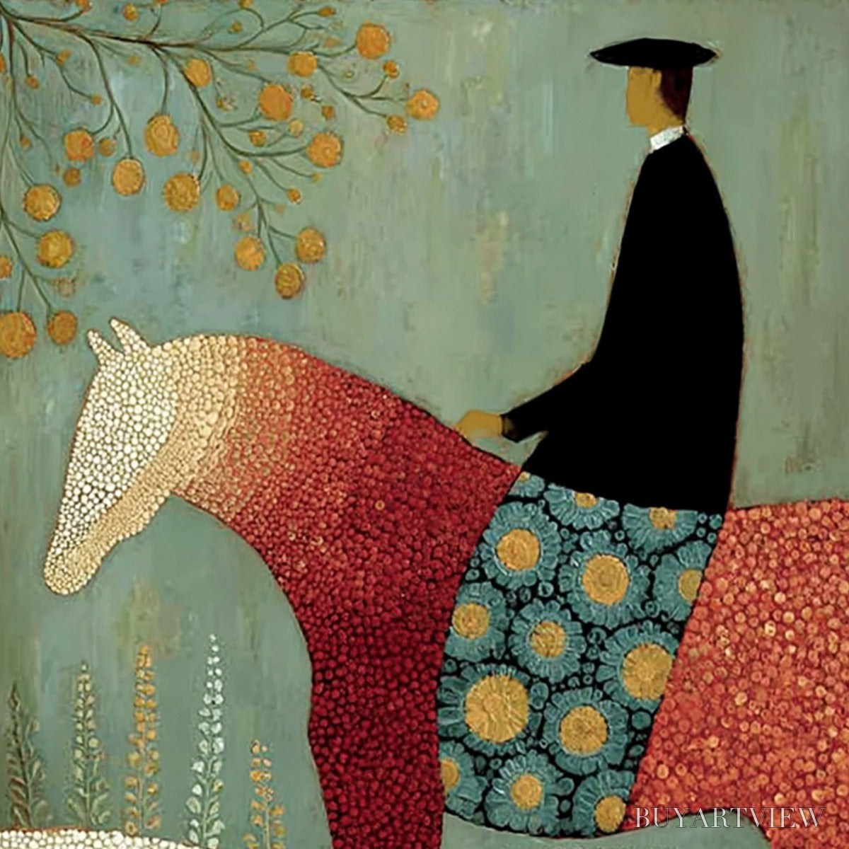 BUYARTVIEW A Gentle Journey – Textured Figurative Painting of a Rider and Horse - image 3