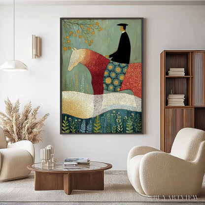 BUYARTVIEW A Gentle Journey – Textured Figurative Painting of a Rider and Horse - image 4