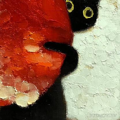 BUYARTVIEW Peekaboo – Textured Impasto Black Cat and Red Flower Painting - image 3