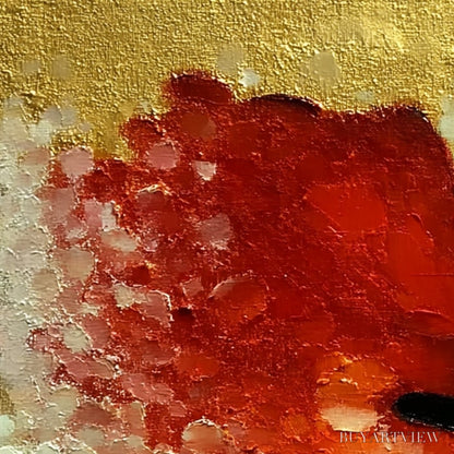 BUYARTVIEW Peekaboo – Textured Impasto Black Cat and Red Flower Painting - image 5