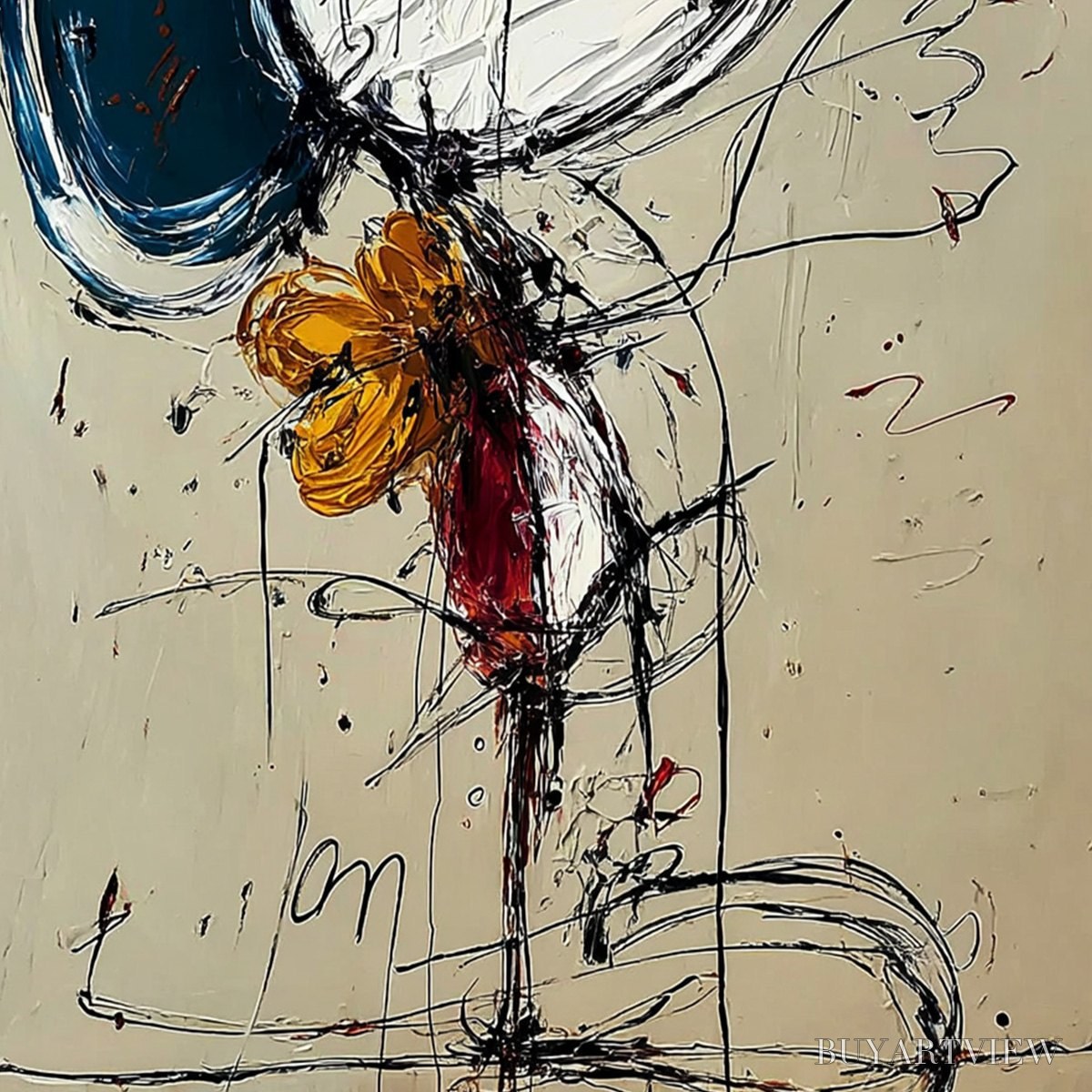 BUYARTVIEW Spontaneous Bloom – Large Abstract Floral Impasto Oil Painting on Canvas - image 5