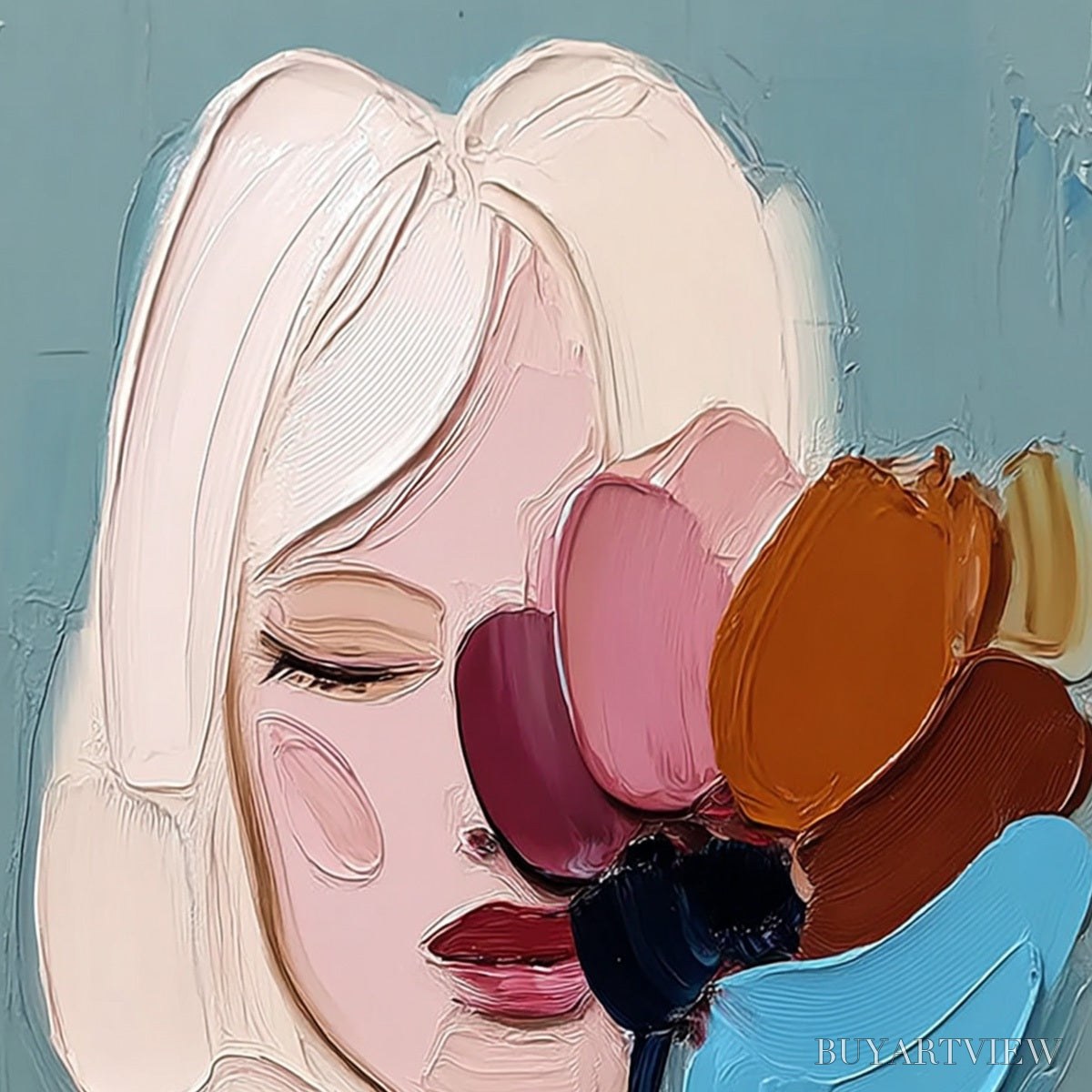 BUYARTVIEW Bloom Within – Textured Impasto Portrait Painting of a Woman - image 3