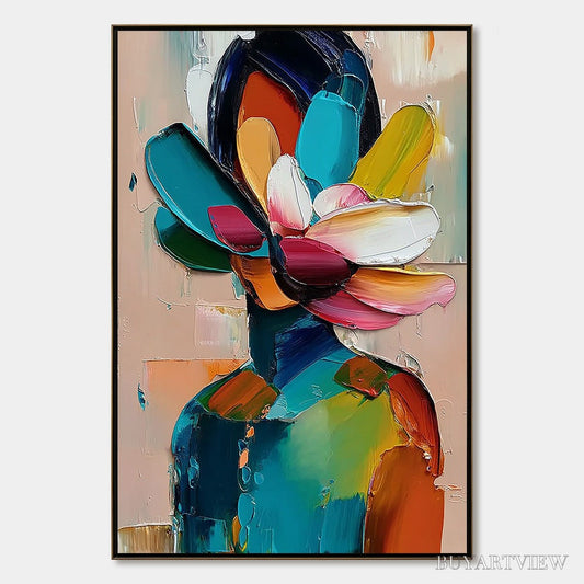 BUYARTVIEW Petaled Persona – Colorful Abstract Floral Portrait Impasto Painting - image 1