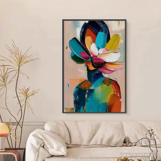 BUYARTVIEW Petaled Persona – Colorful Abstract Floral Portrait Impasto Painting - image 2