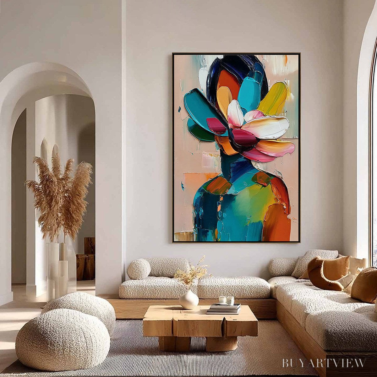 BUYARTVIEW Petaled Persona – Colorful Abstract Floral Portrait Impasto Painting - image 4