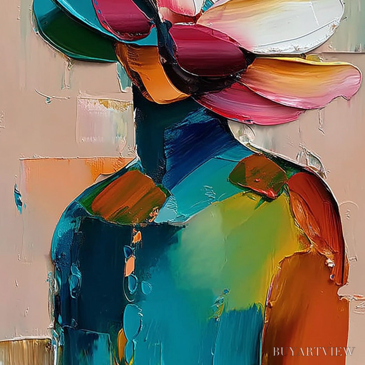 BUYARTVIEW Petaled Persona – Colorful Abstract Floral Portrait Impasto Painting - image 5