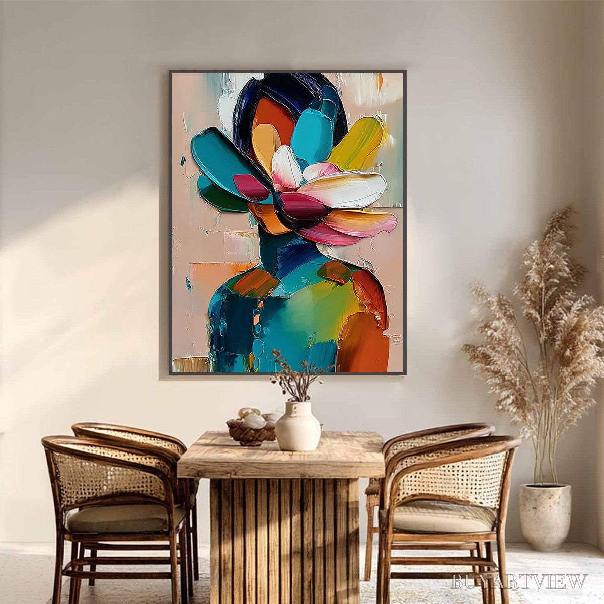 BUYARTVIEW Petaled Persona – Colorful Abstract Floral Portrait Impasto Painting - image 6