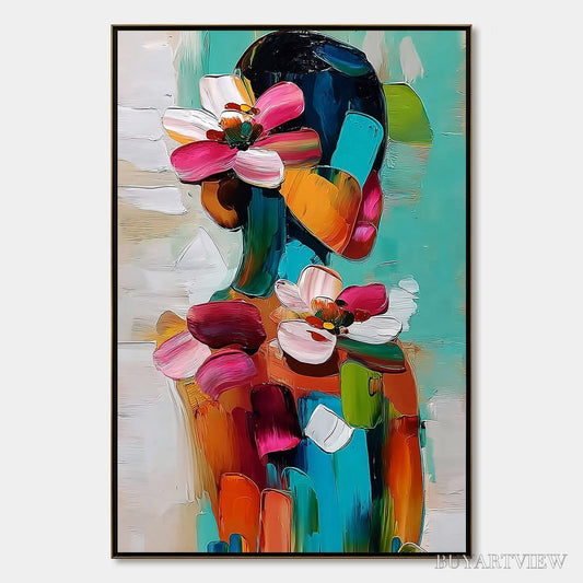 BUYARTVIEW Floral Ascension – Colorful Abstract Floral Portrait Impasto Oil Painting - image 1