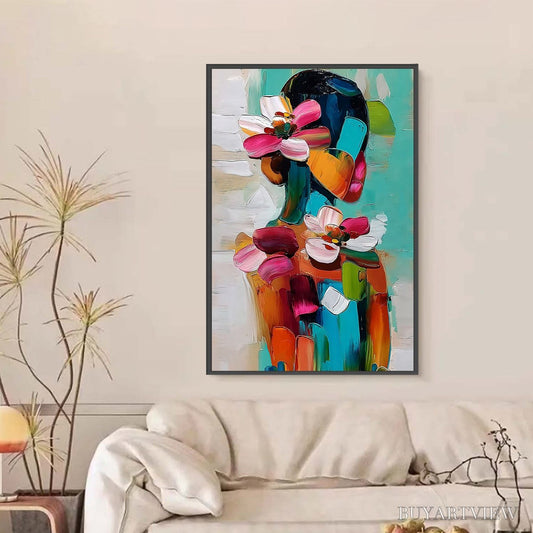 BUYARTVIEW Floral Ascension – Colorful Abstract Floral Portrait Impasto Oil Painting - image 2