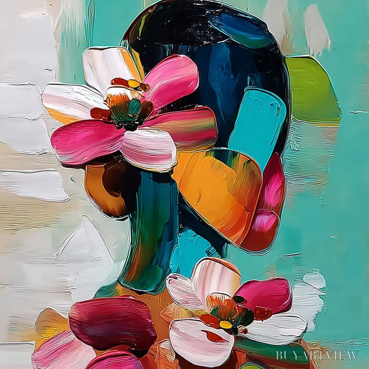 BUYARTVIEW Floral Ascension – Colorful Abstract Floral Portrait Impasto Oil Painting - image 3