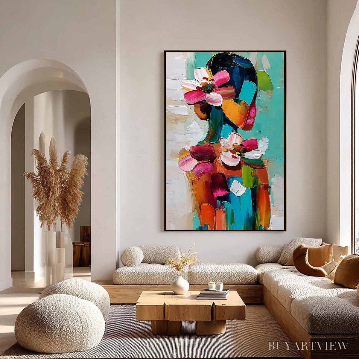 BUYARTVIEW Floral Ascension – Colorful Abstract Floral Portrait Impasto Oil Painting - image 4