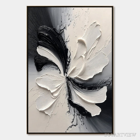 BUYARTVIEW Eclipse Blossom – Textured Black and White Abstract Impasto Painting - image 1