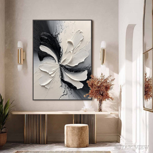 BUYARTVIEW Eclipse Blossom – Textured Black and White Abstract Impasto Painting - image 2
