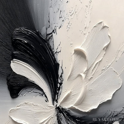 BUYARTVIEW Eclipse Blossom – Textured Black and White Abstract Impasto Painting - image 3