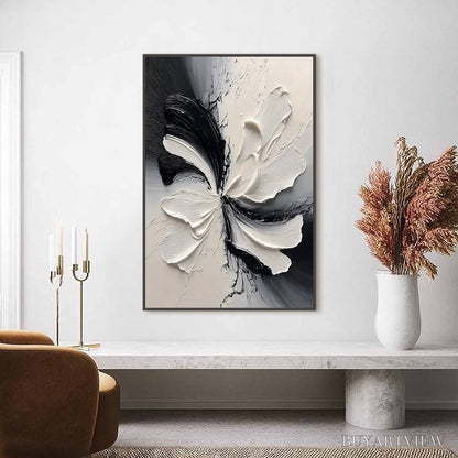 BUYARTVIEW Eclipse Blossom – Textured Black and White Abstract Impasto Painting - image 4