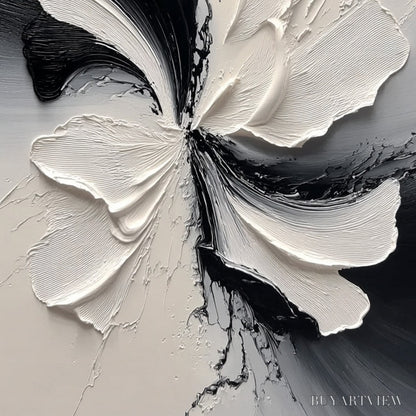 BUYARTVIEW Eclipse Blossom – Textured Black and White Abstract Impasto Painting - image 5