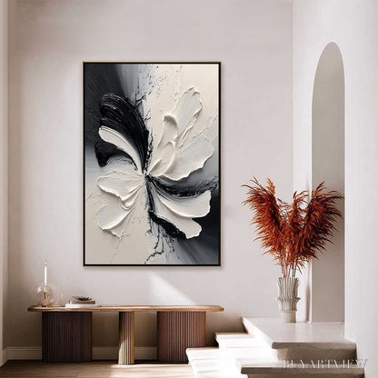 BUYARTVIEW Eclipse Blossom – Textured Black and White Abstract Impasto Painting - image 6