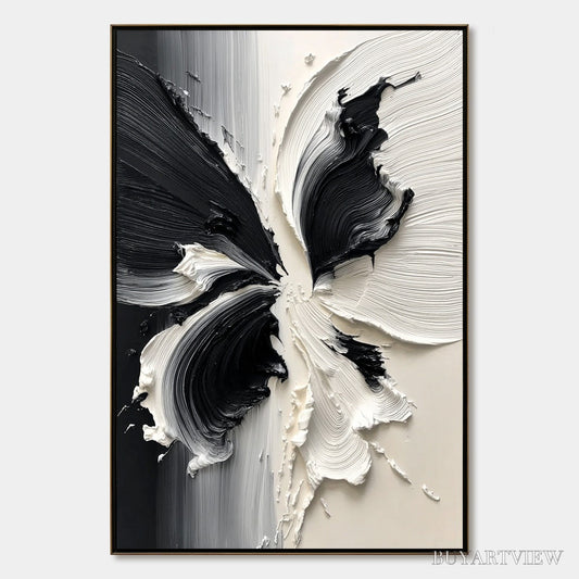 BUYARTVIEW Eclosion – Black and White Wabi Sabi Textured Abstract Flower Painting - image 1