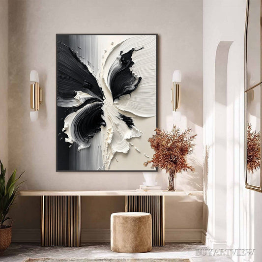 BUYARTVIEW Eclosion – Black and White Wabi Sabi Textured Abstract Flower Painting - image 2