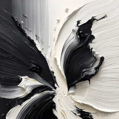 BUYARTVIEW Eclosion – Black and White Wabi Sabi Textured Abstract Flower Painting - image 3