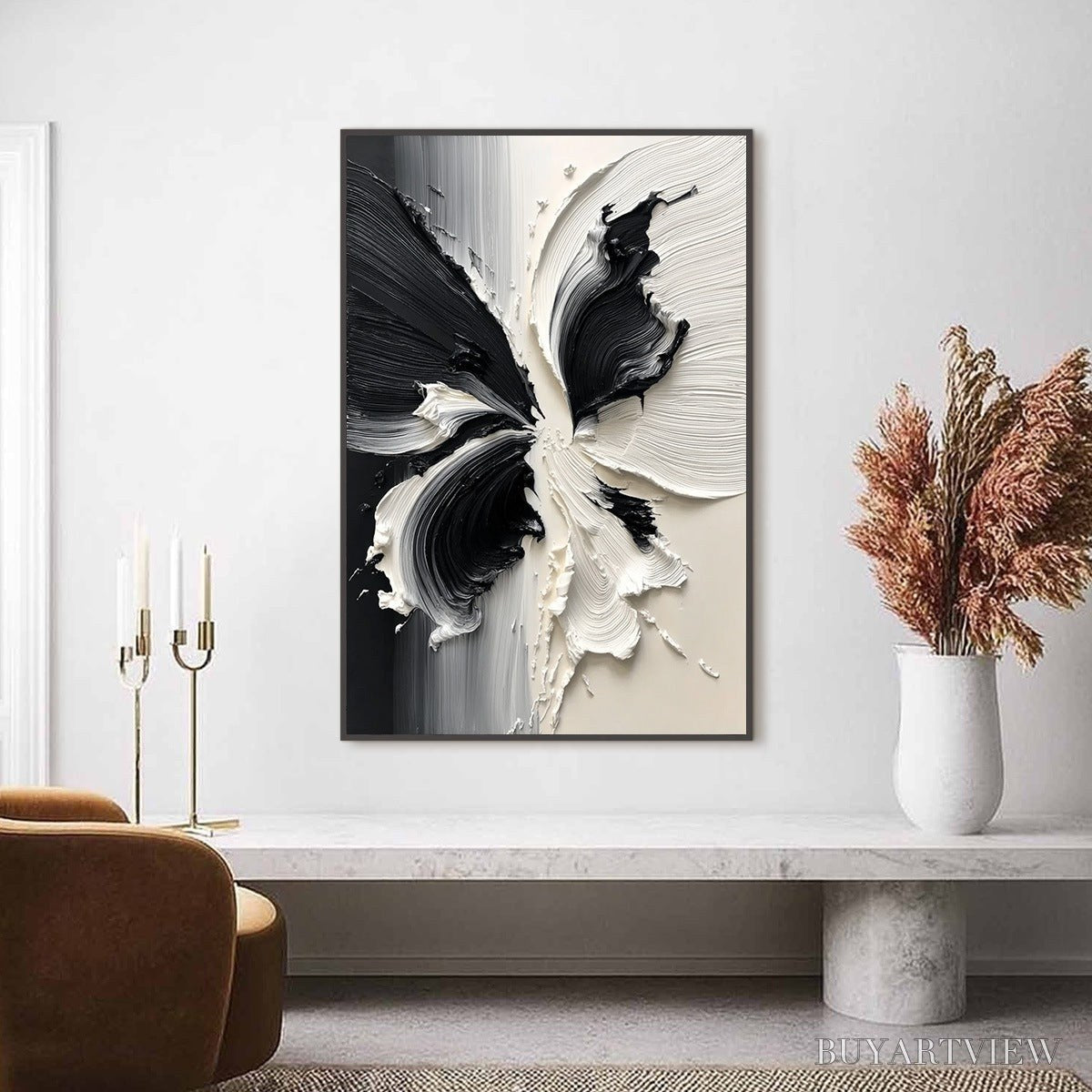 BUYARTVIEW Eclosion – Black and White Wabi Sabi Textured Abstract Flower Painting - image 4