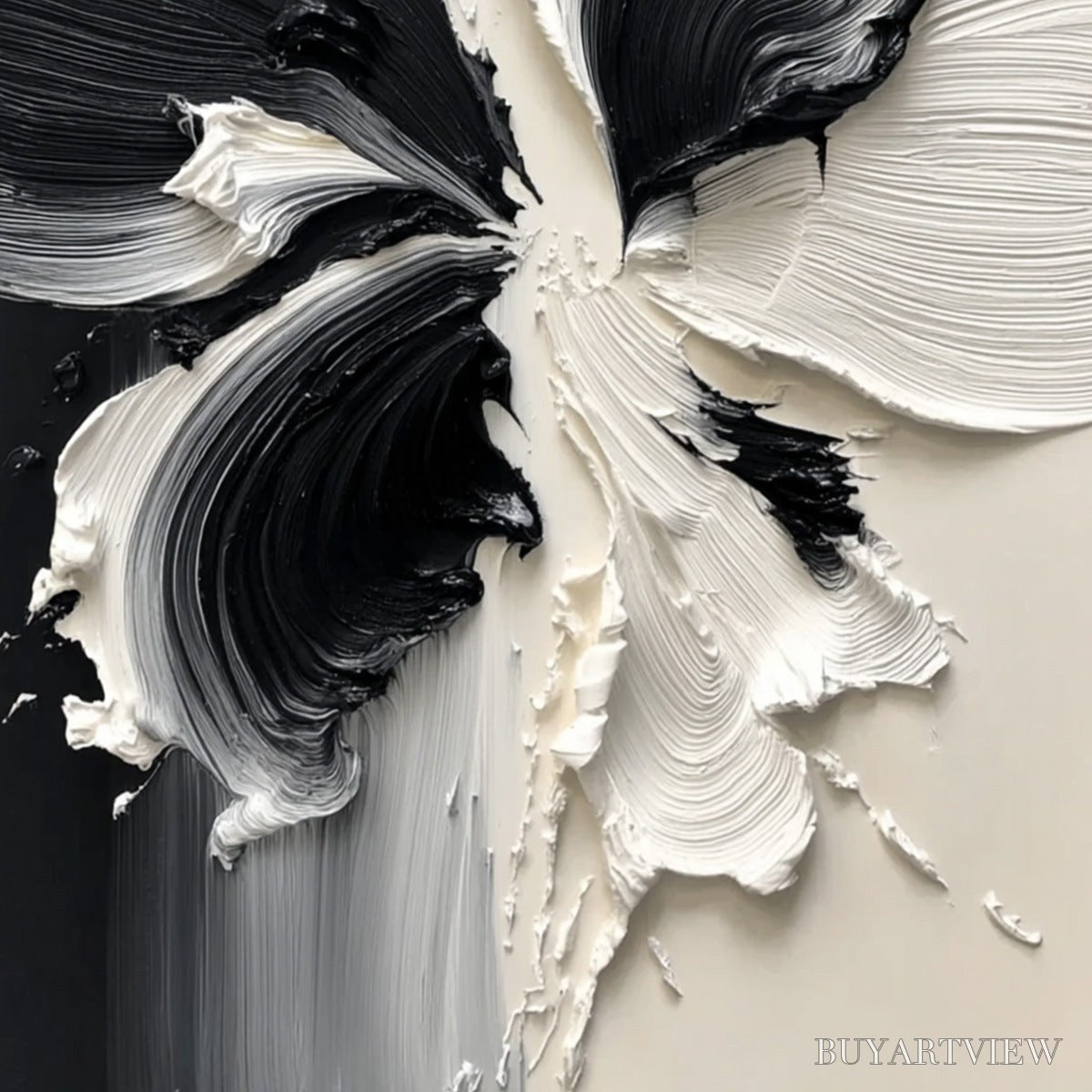 BUYARTVIEW Eclosion – Black and White Wabi Sabi Textured Abstract Flower Painting - image 5