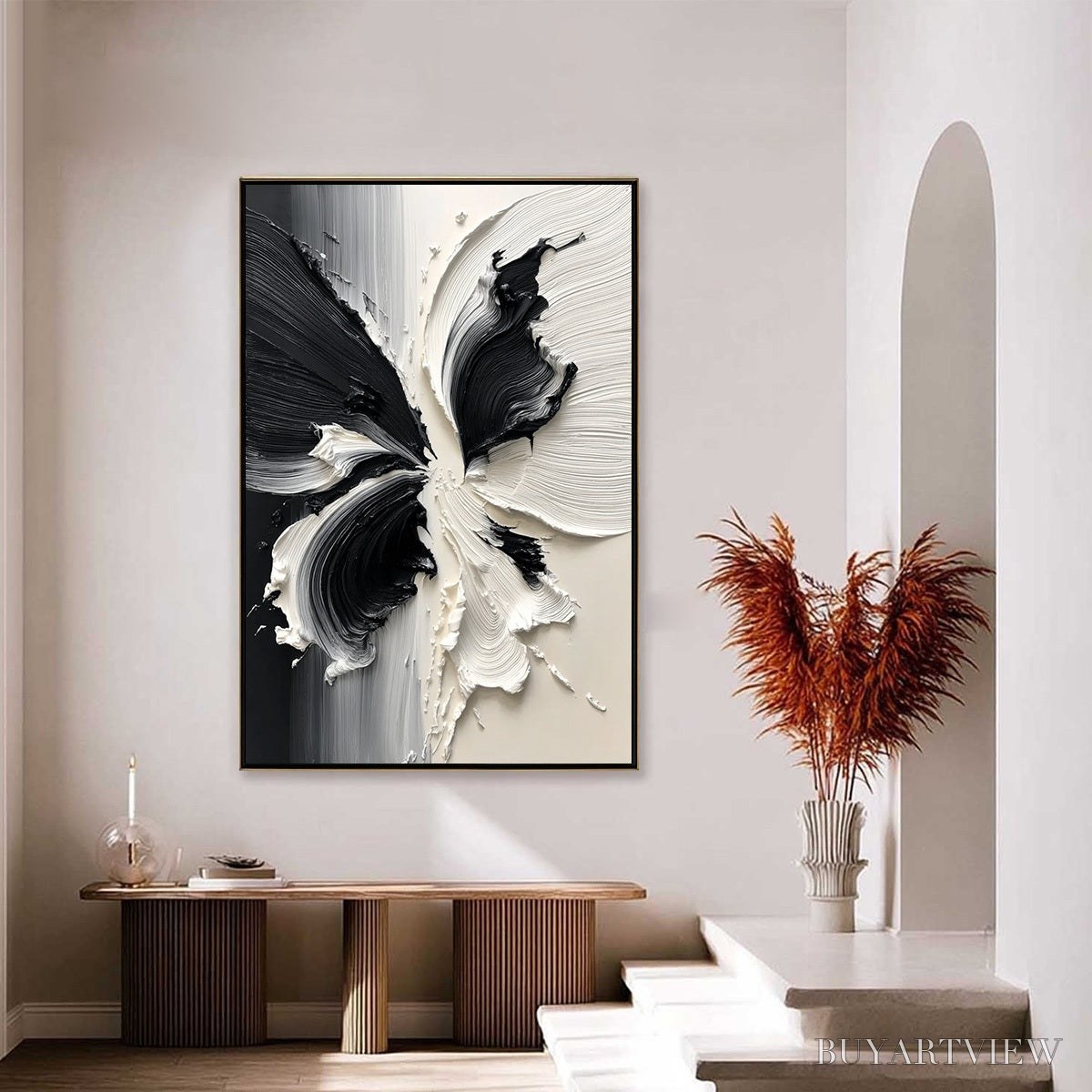 BUYARTVIEW Eclosion – Black and White Wabi Sabi Textured Abstract Flower Painting - image 6