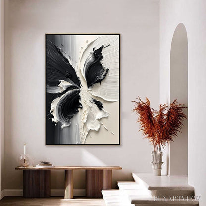 BUYARTVIEW Eclosion – Black and White Wabi Sabi Textured Abstract Flower Painting - image 6