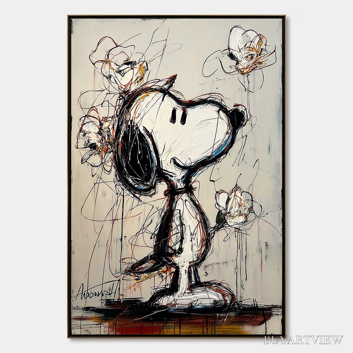 BUYARTVIEW Joyful Daydream – Expressive Pop Art Character Painting with Floral Accents - image 1