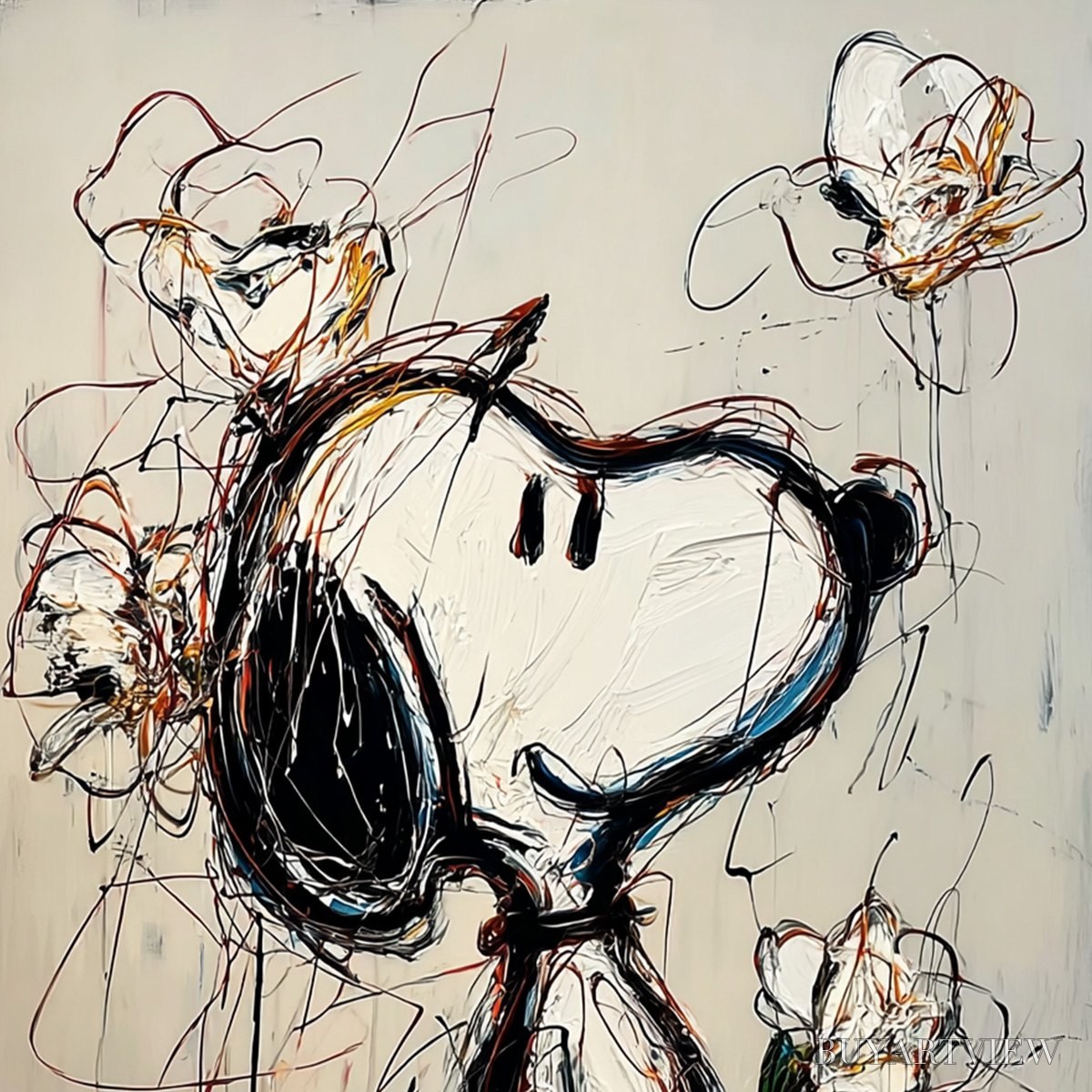 BUYARTVIEW Joyful Daydream – Expressive Pop Art Character Painting with Floral Accents - image 3