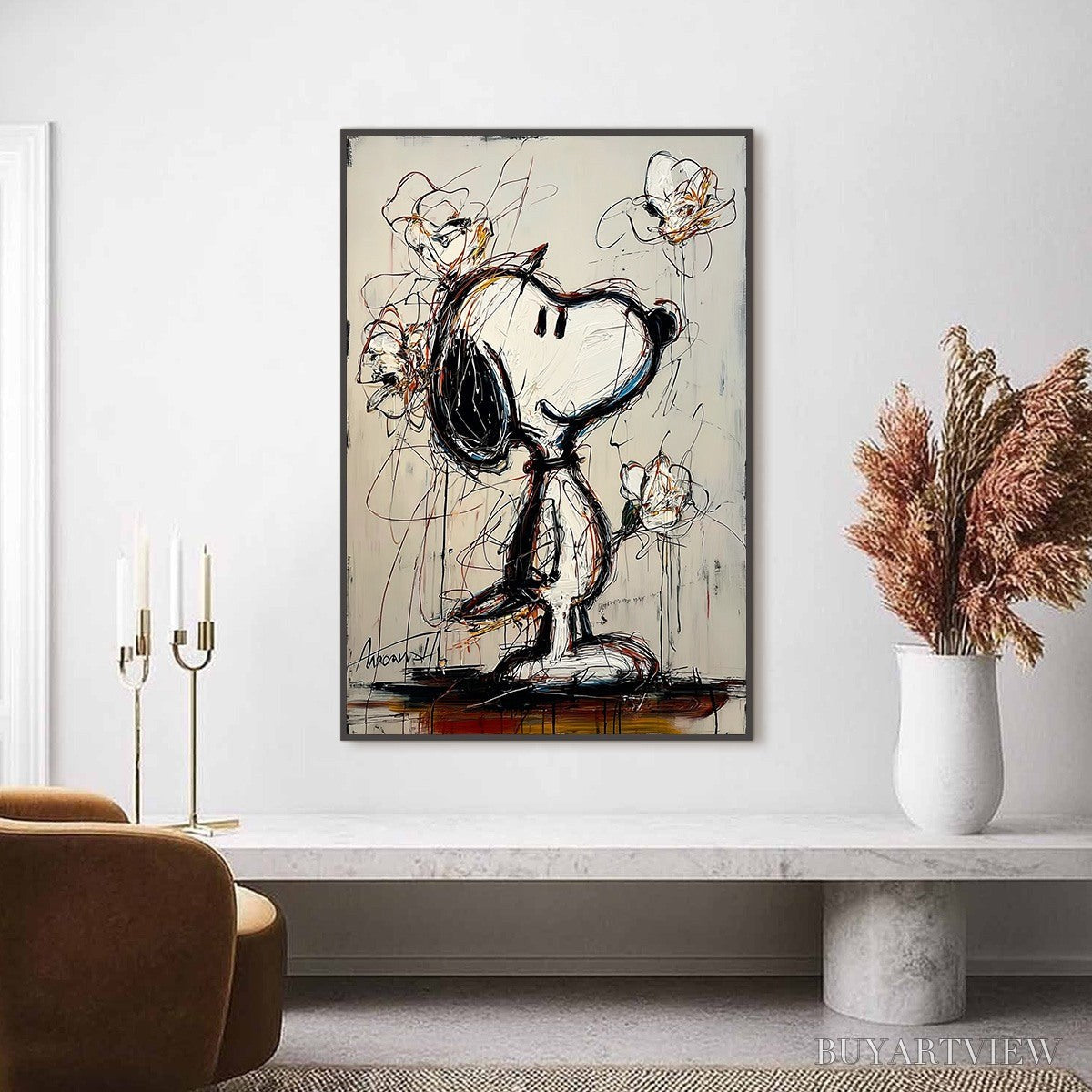 BUYARTVIEW Joyful Daydream – Expressive Pop Art Character Painting with Floral Accents - image 4