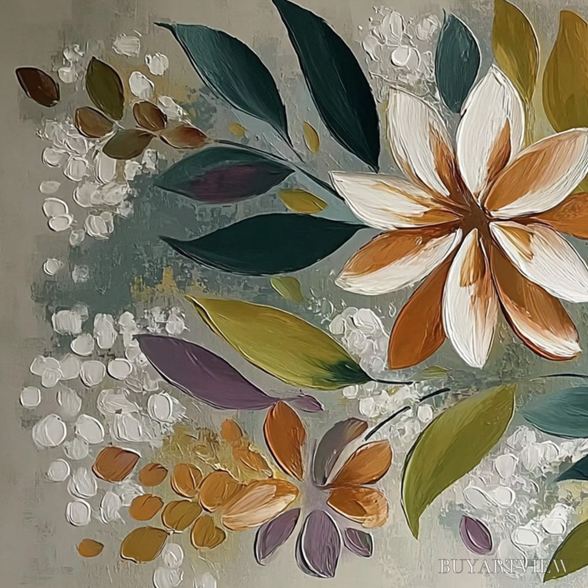 BUYARTVIEW Earthly Bloom – Textured Abstract Floral Impasto Painting - image 3