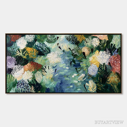 BUYARTVIEW River of Blooms – Textured Palette Knife Abstract Floral Painting - image 1