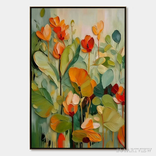 BUYARTVIEW Sunset Blooms – Vibrant Textured Impasto Floral Oil Painting - image 1