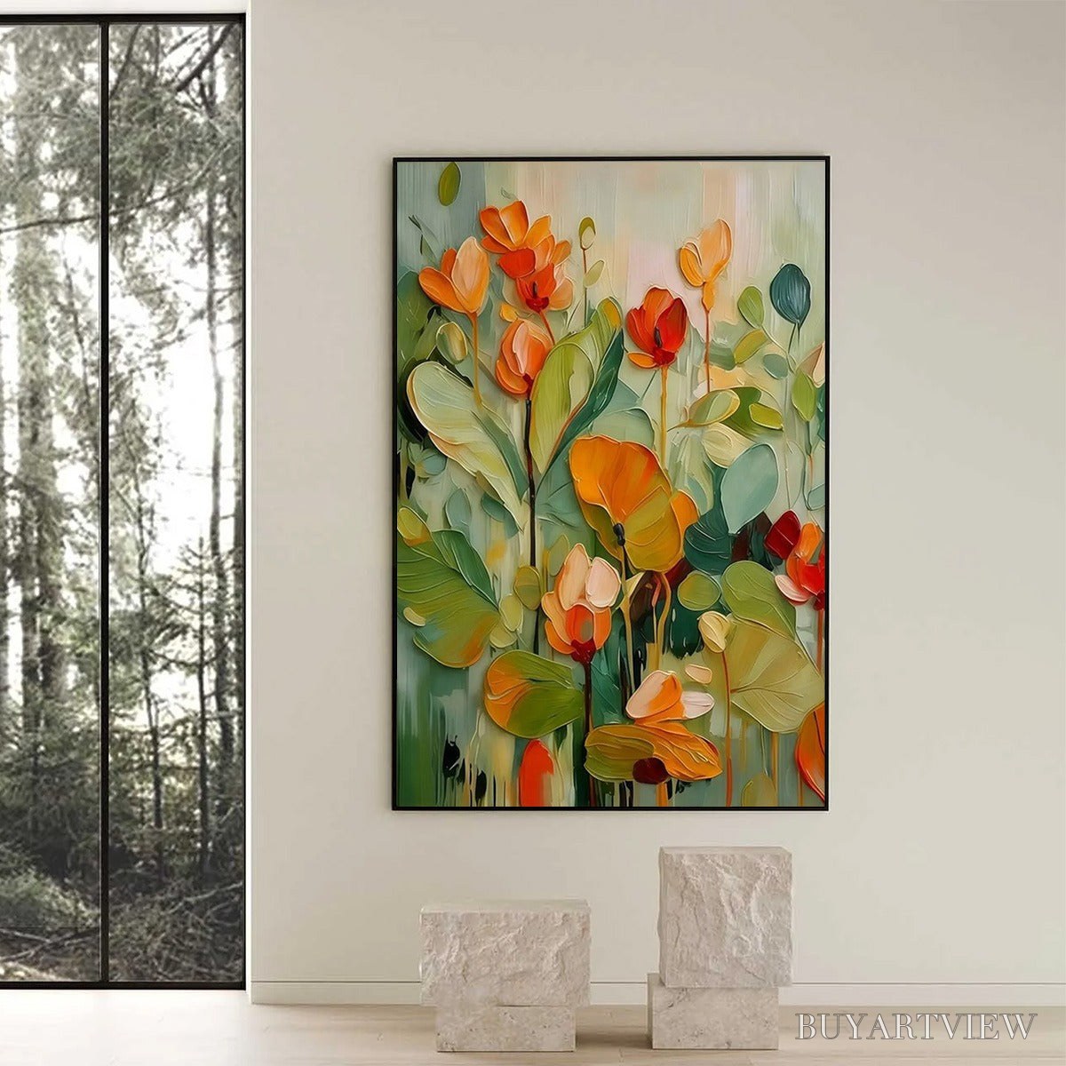 BUYARTVIEW Sunset Blooms – Vibrant Textured Impasto Floral Oil Painting - image 2