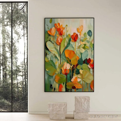 BUYARTVIEW Sunset Blooms – Vibrant Textured Impasto Floral Oil Painting - image 2