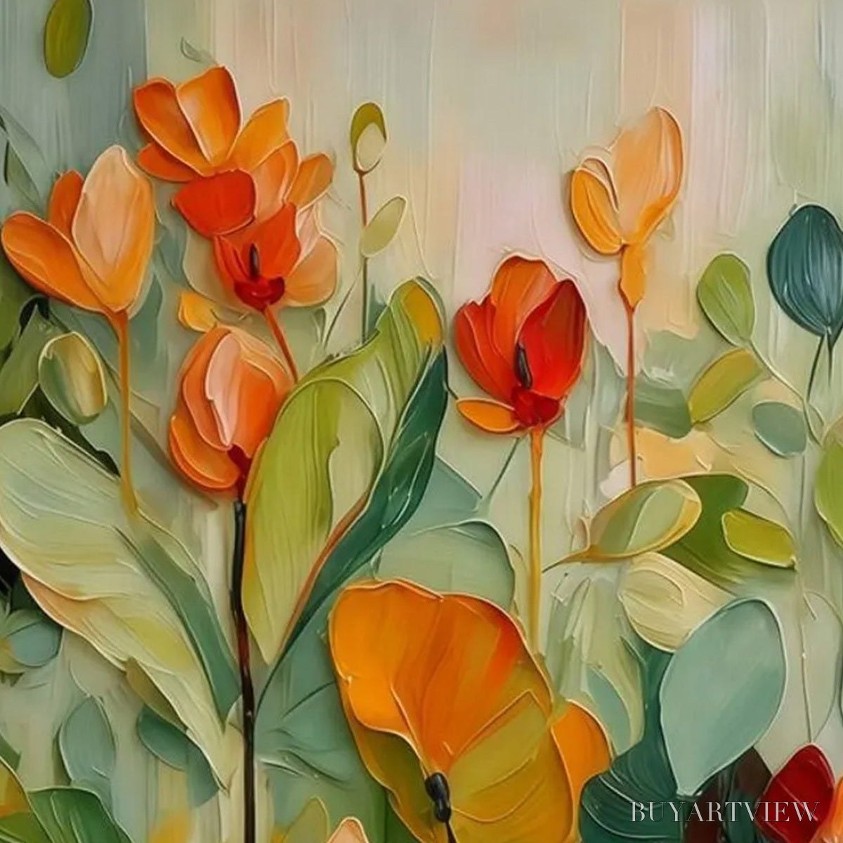 BUYARTVIEW Sunset Blooms – Vibrant Textured Impasto Floral Oil Painting - image 3
