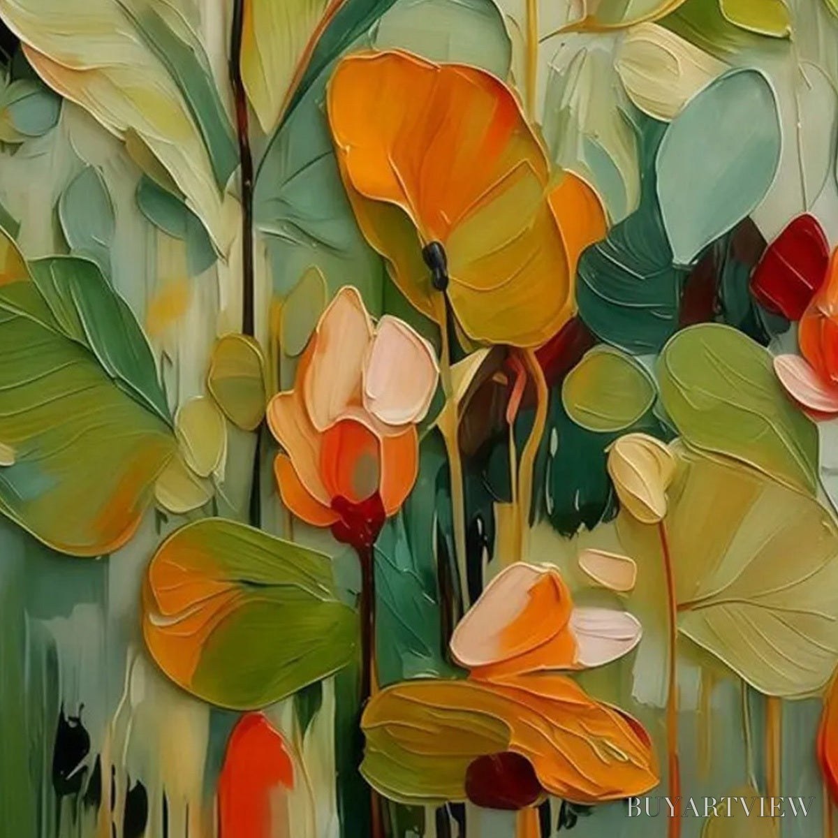 BUYARTVIEW Sunset Blooms – Vibrant Textured Impasto Floral Oil Painting - image 5