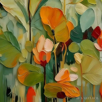 BUYARTVIEW Sunset Blooms – Vibrant Textured Impasto Floral Oil Painting - image 5