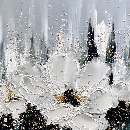 BUYARTVIEW Echoes in White – Textured White Flower Impasto Oil Painting with Gold Accents - image 3